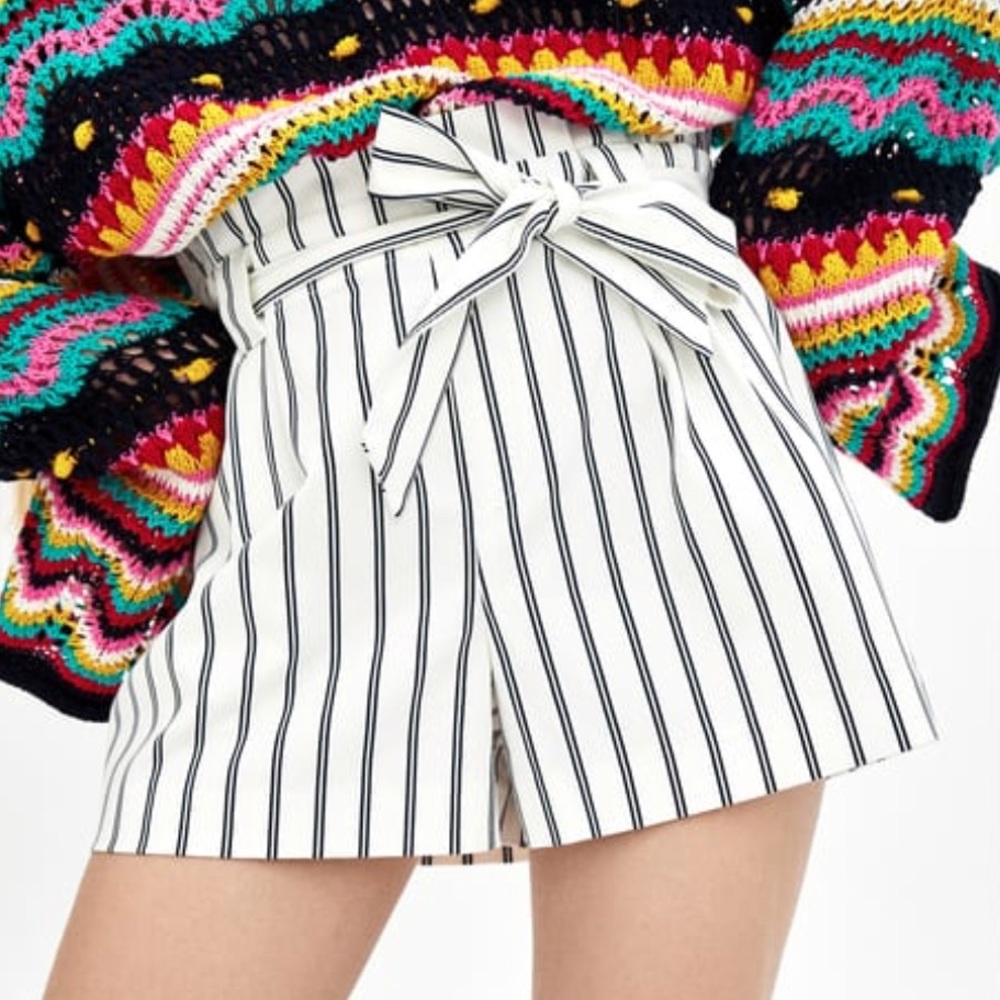 Zara high waisted stripe tie shorts